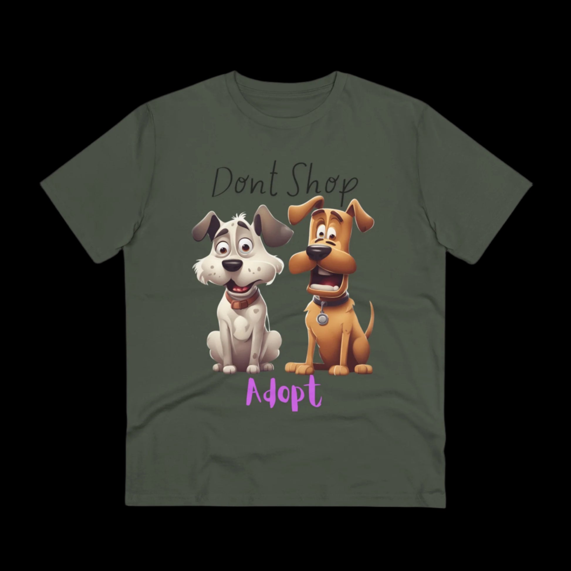 DONT SHOP ADOPT Organic ECO friendly T-shirt - Unisex - Sniff Waggle And Walk KHAKI