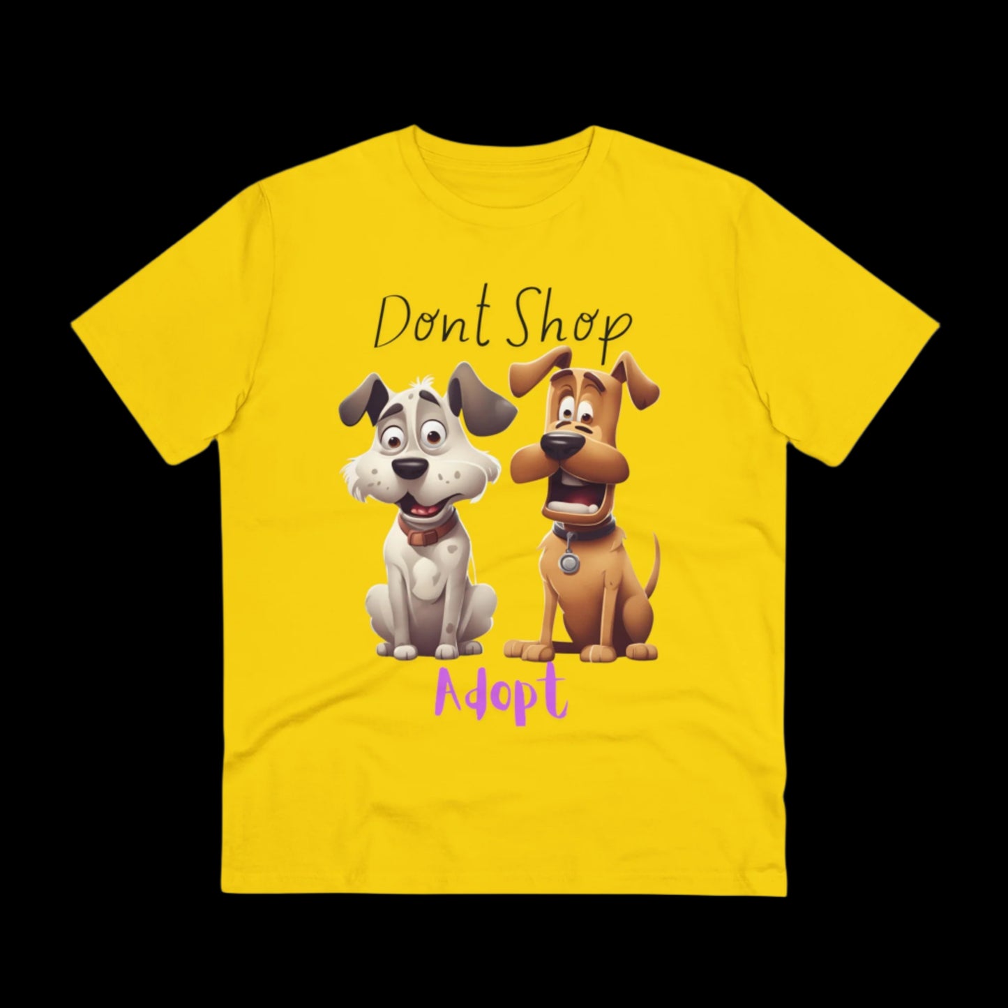 DONT SHOP ADOPT Organic ECO friendly T-shirt - Unisex - Sniff Waggle And Walk YELLOW