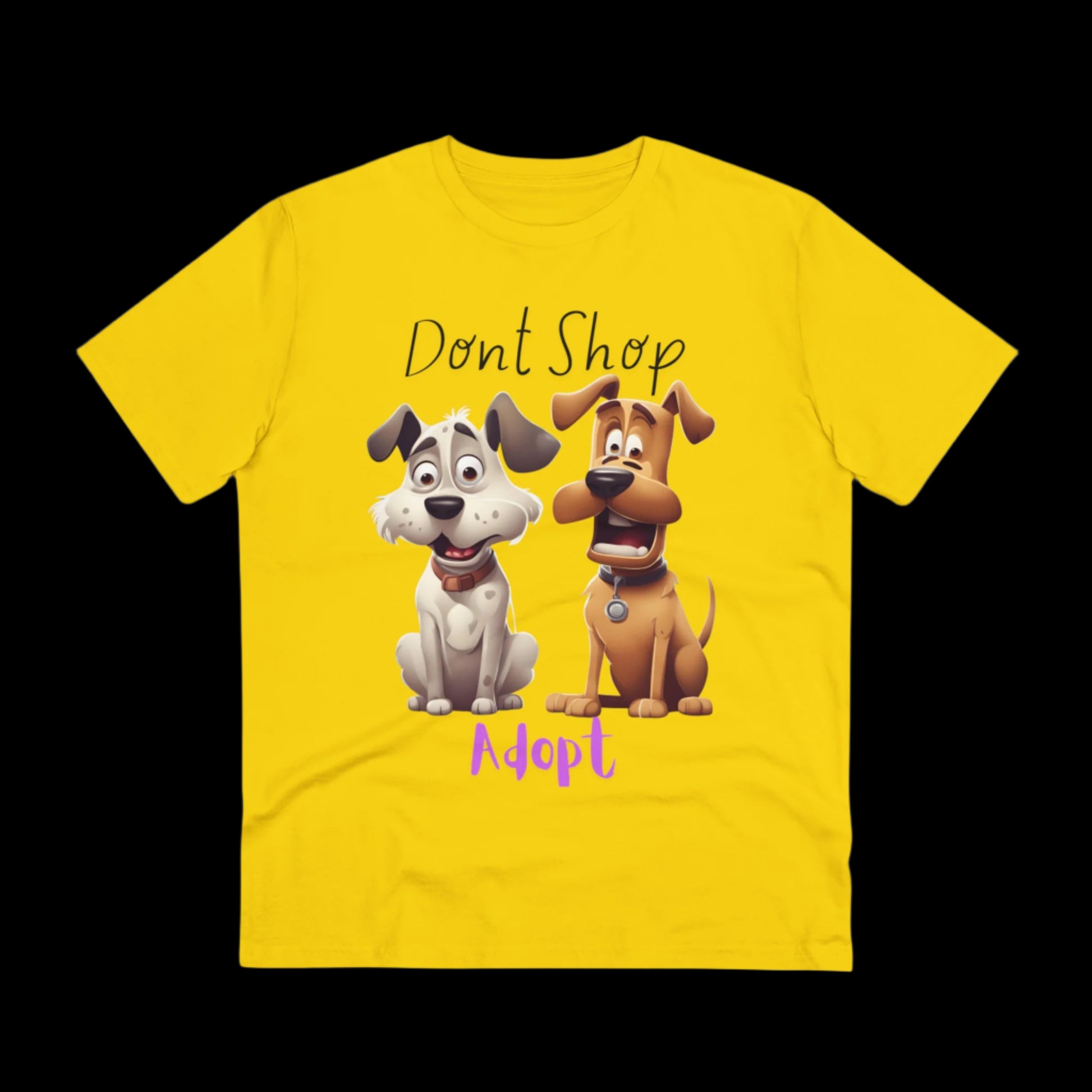 DONT SHOP ADOPT Organic ECO friendly T-shirt - Unisex - Sniff Waggle And Walk YELLOW