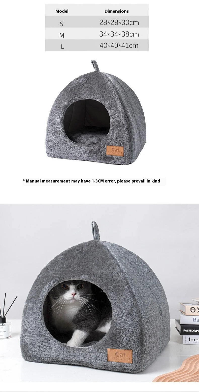 Gray pet bed with a cat inside, shown from two angles on a white background.