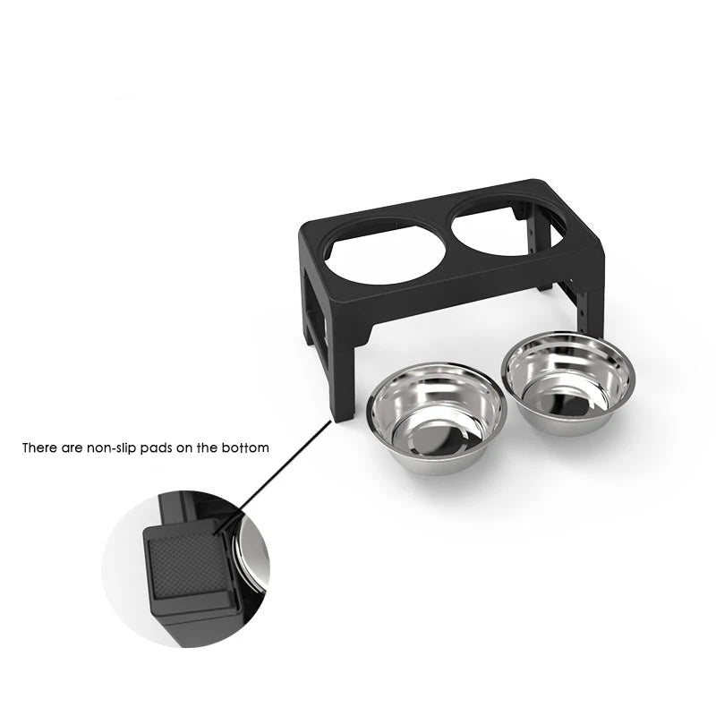Elevated dog feeding station with removable stainless steel bowls