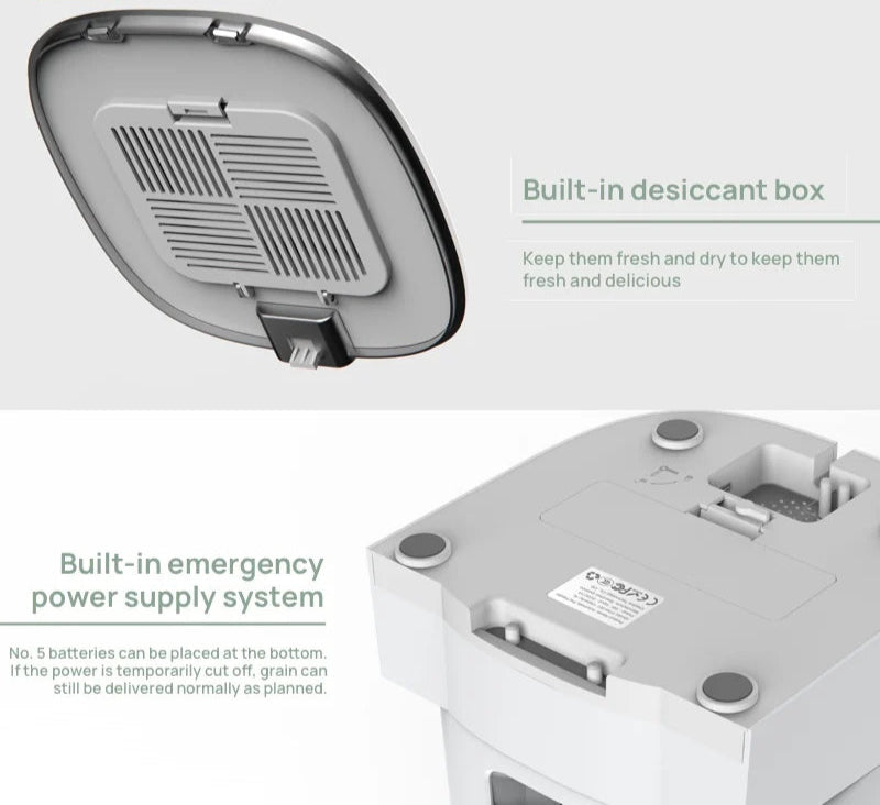 Removable bowls and food container for easy cleaning smart pet feeder.