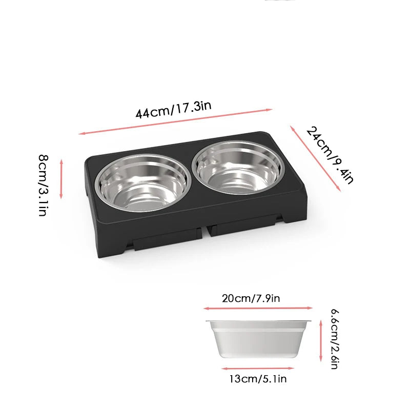 Sustainable elevated dog feeder with two stainless steel bowls