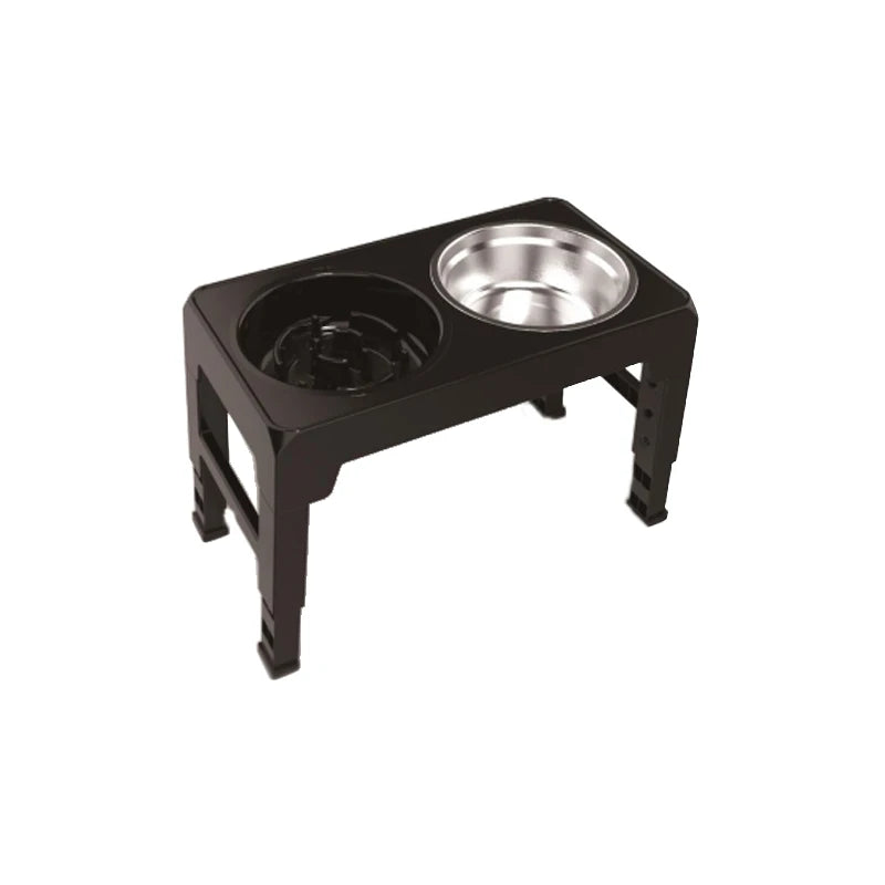 Adjustable raised feeding station for dogs of all sizes with bowls