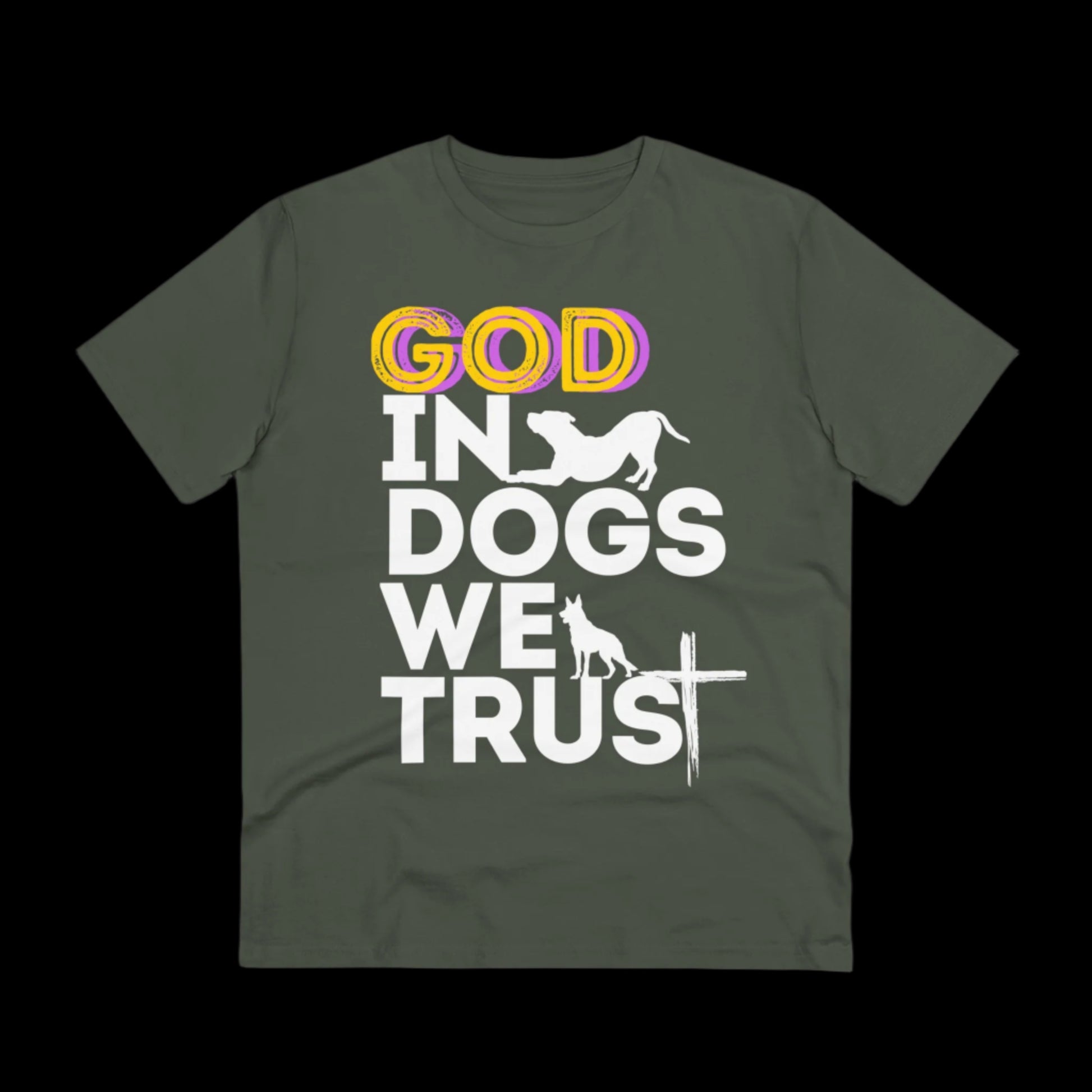 GOD IN DOGS WE TRUST Organic T-shirt - Unisex - Sniff Waggle And Walk ATHEITE GRAY