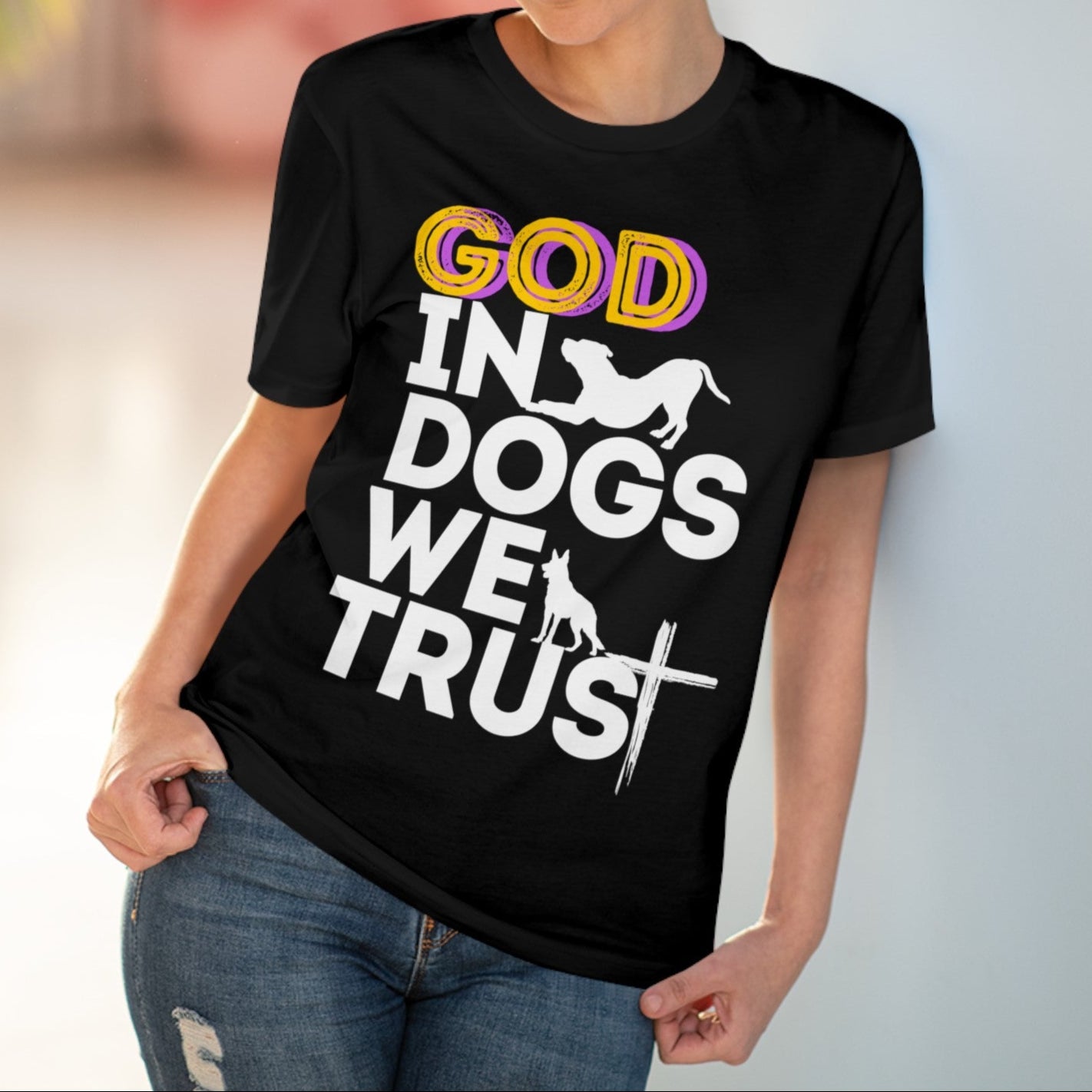 GOD IN DOGS WE TRUST Organic T-shirt - Unisex - Sniff Waggle And Walk