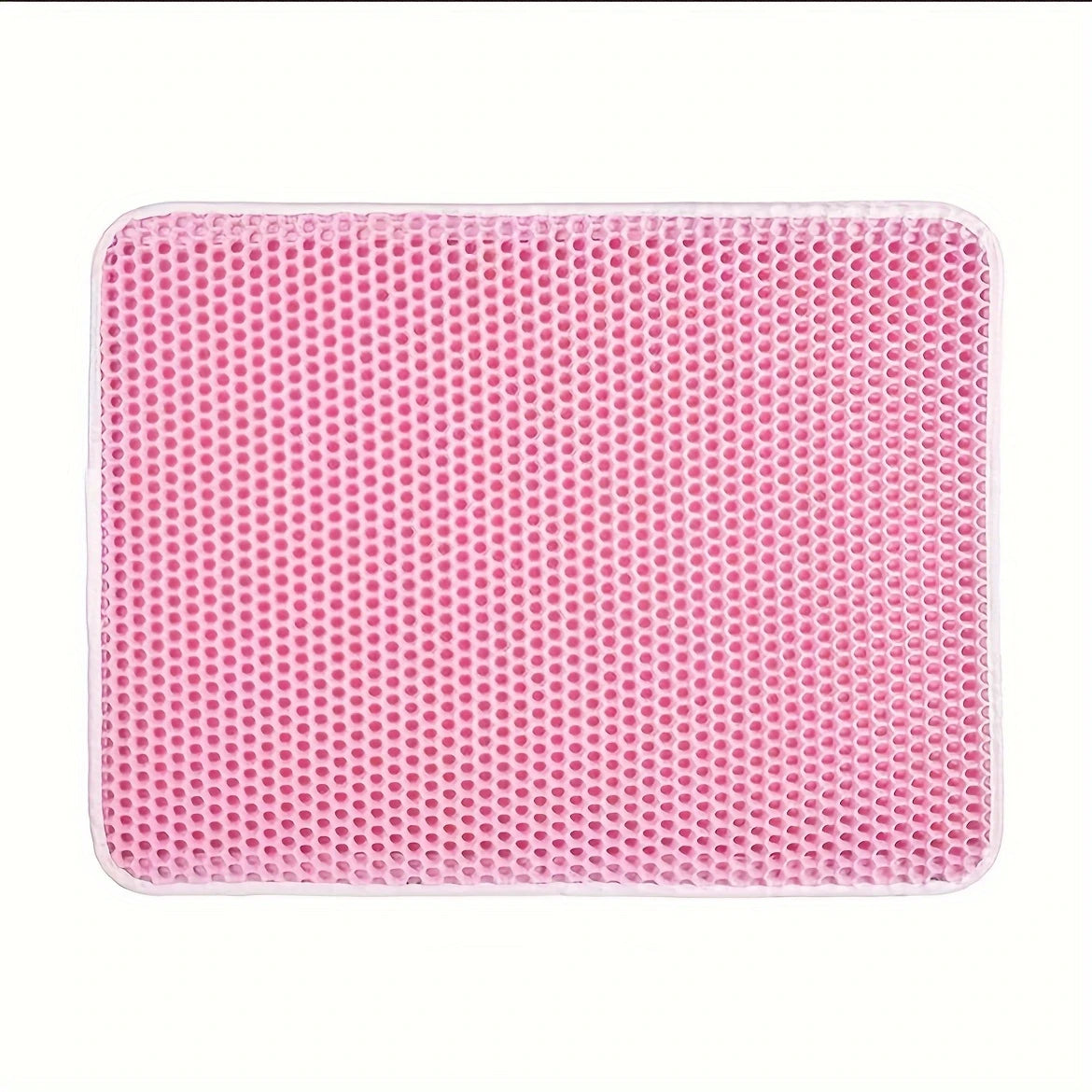 Pink textured cat litter mat on a white background