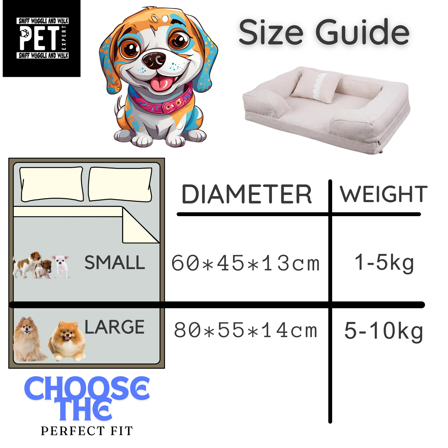 luxury dog bed size chart