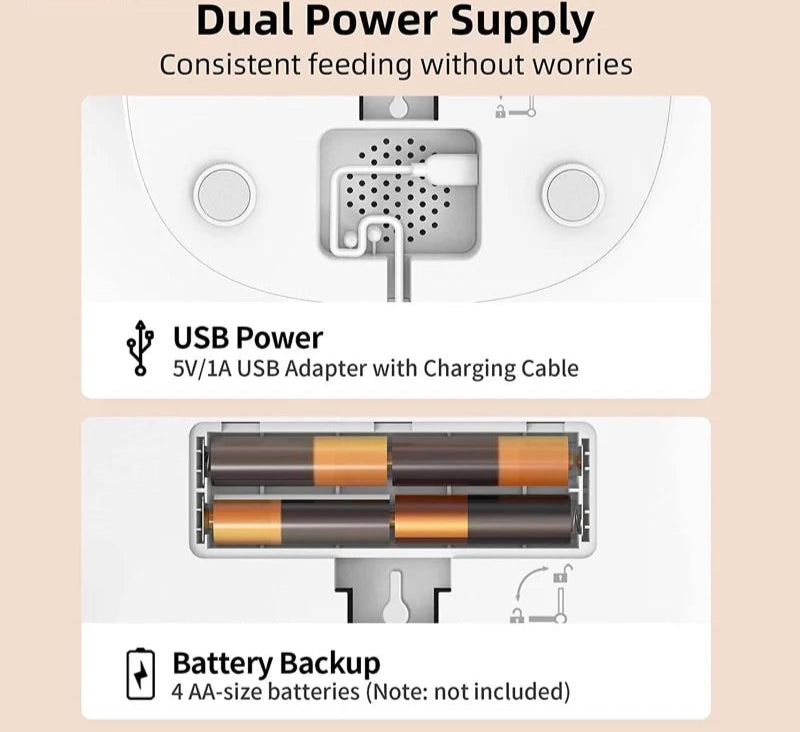 Wi-Fi smart feeder with low food alarm and real-time notifications.