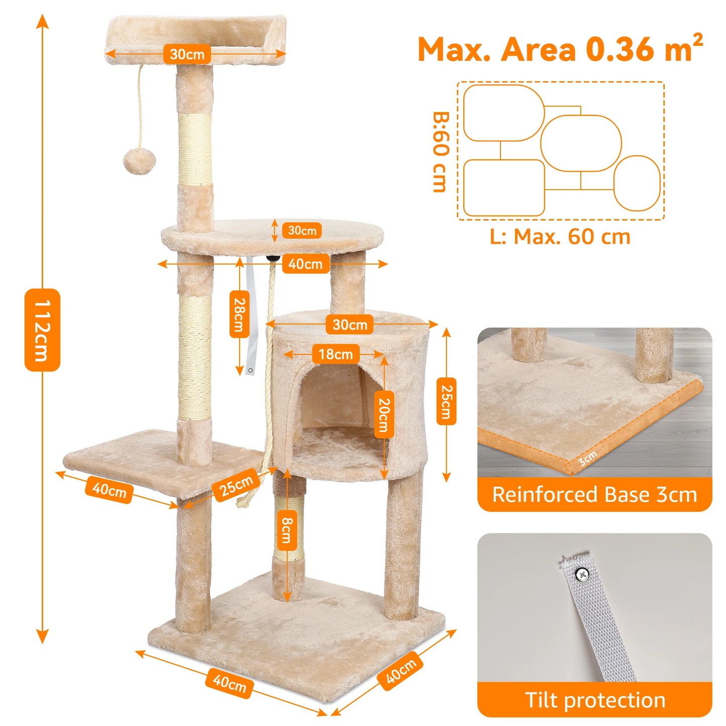 Multi-level cat climbing tree with plush platforms