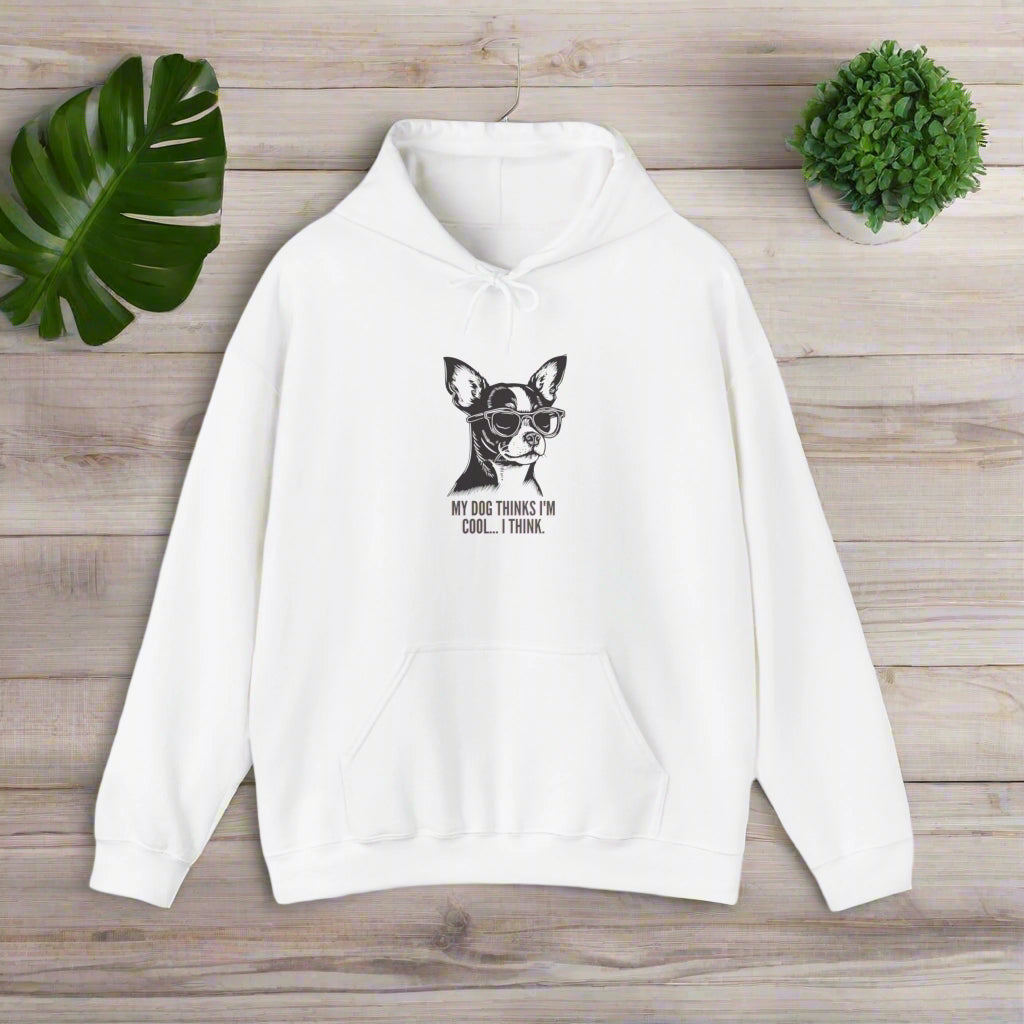 Unisex Heavy Blend™ "My dog thinks im cool..I think" Hooded Sweatshirt - Sniff Waggle And Walk WHITE