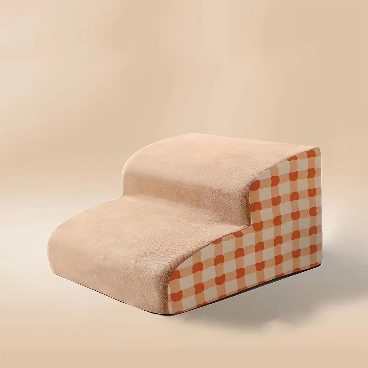 Cushion dog stairs with a checkered pattern on a beige background