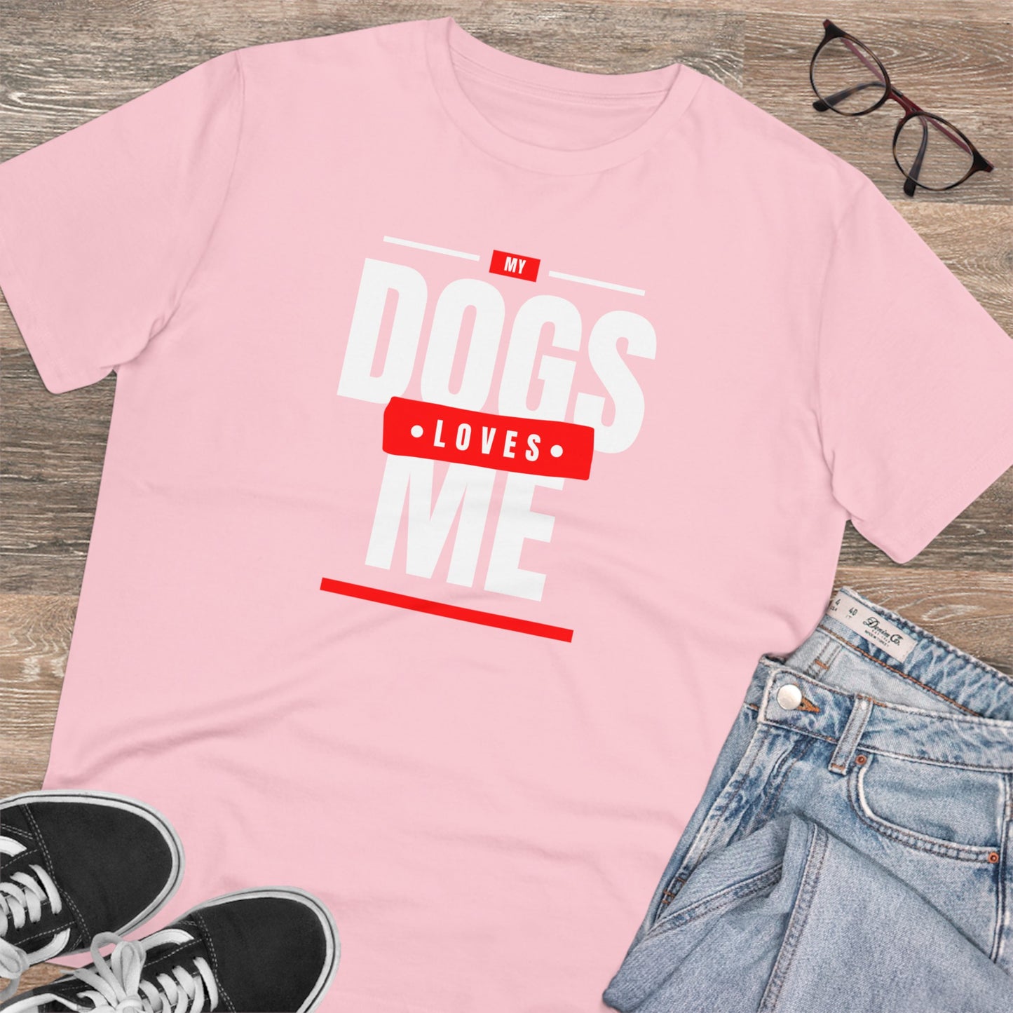 "MY DOGS LOVES ME" Soft Organic T-shirt - Unisex - Sniff Waggle And Walk PINK