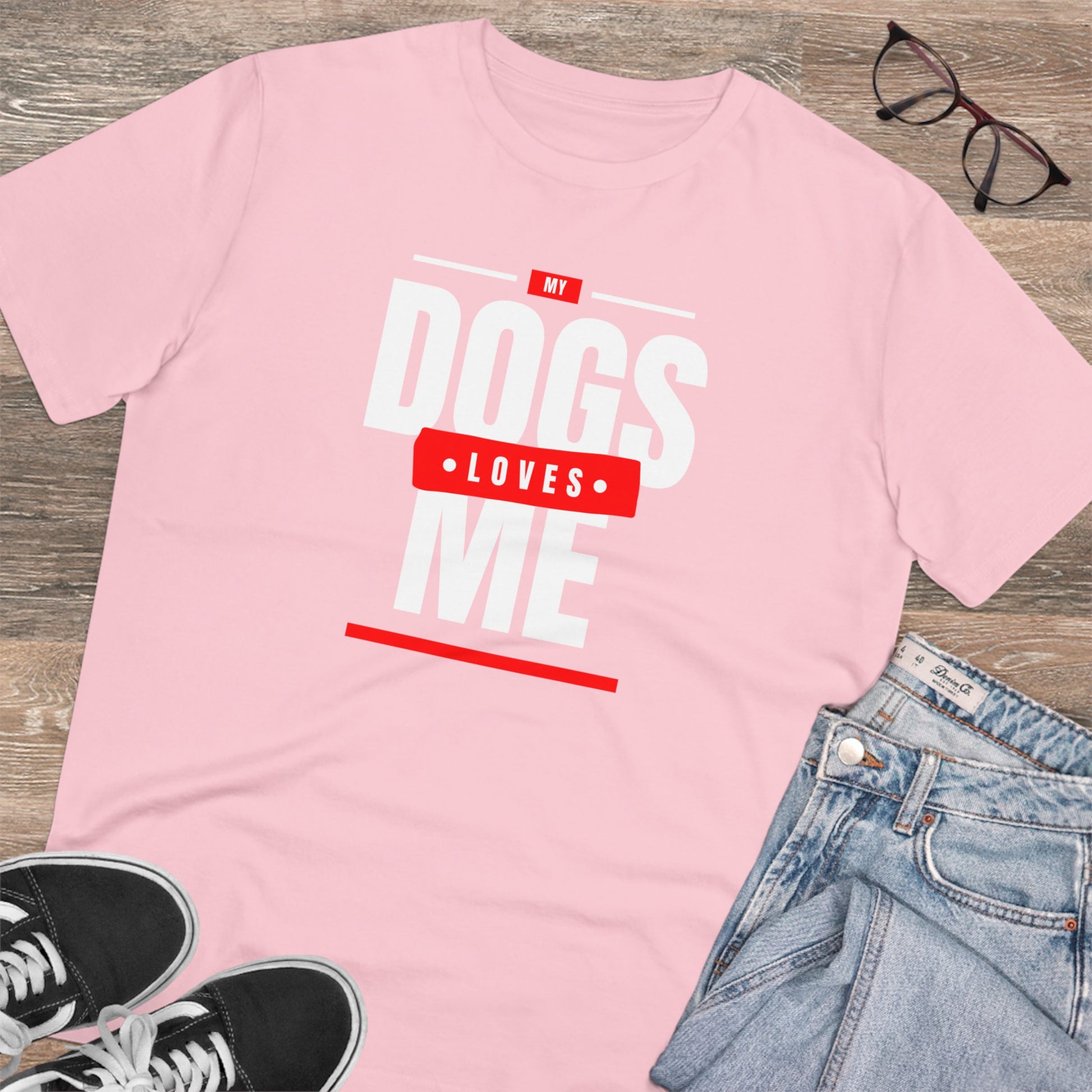 "MY DOGS LOVES ME" Soft Organic T-shirt - Unisex - Sniff Waggle And Walk PINK
