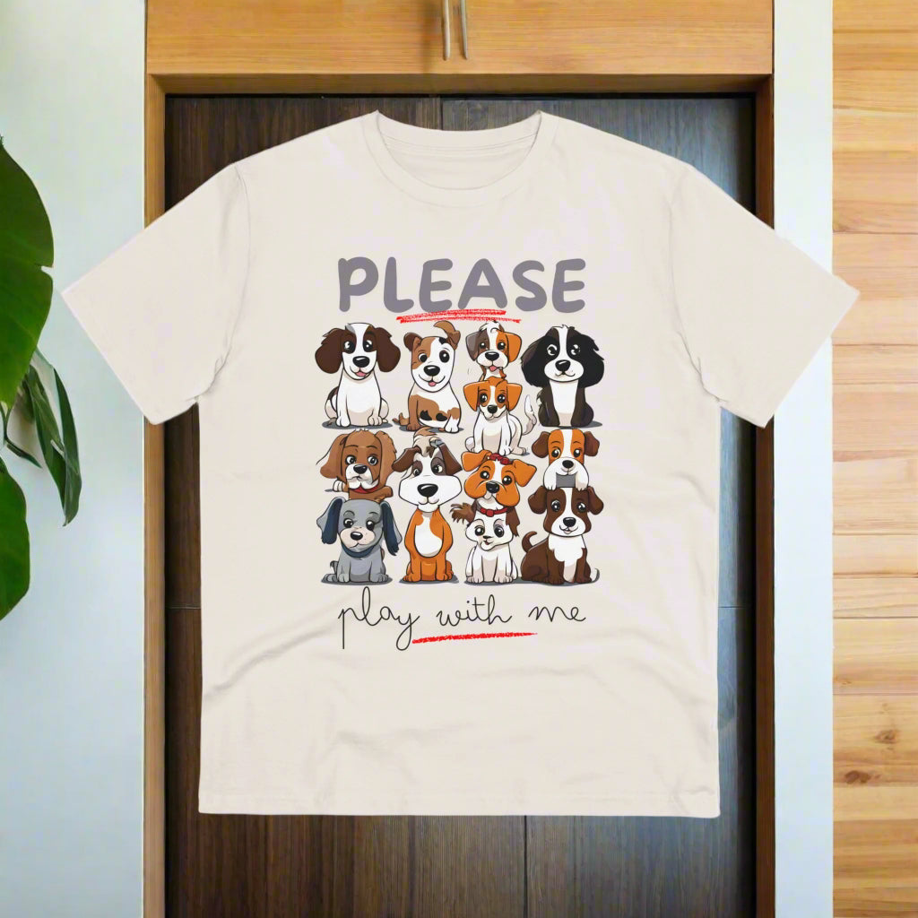 "PLEASE PLAY WITH ME" Soft Organic T-shirt - Unisex - Sniff Waggle And Walk WHITE