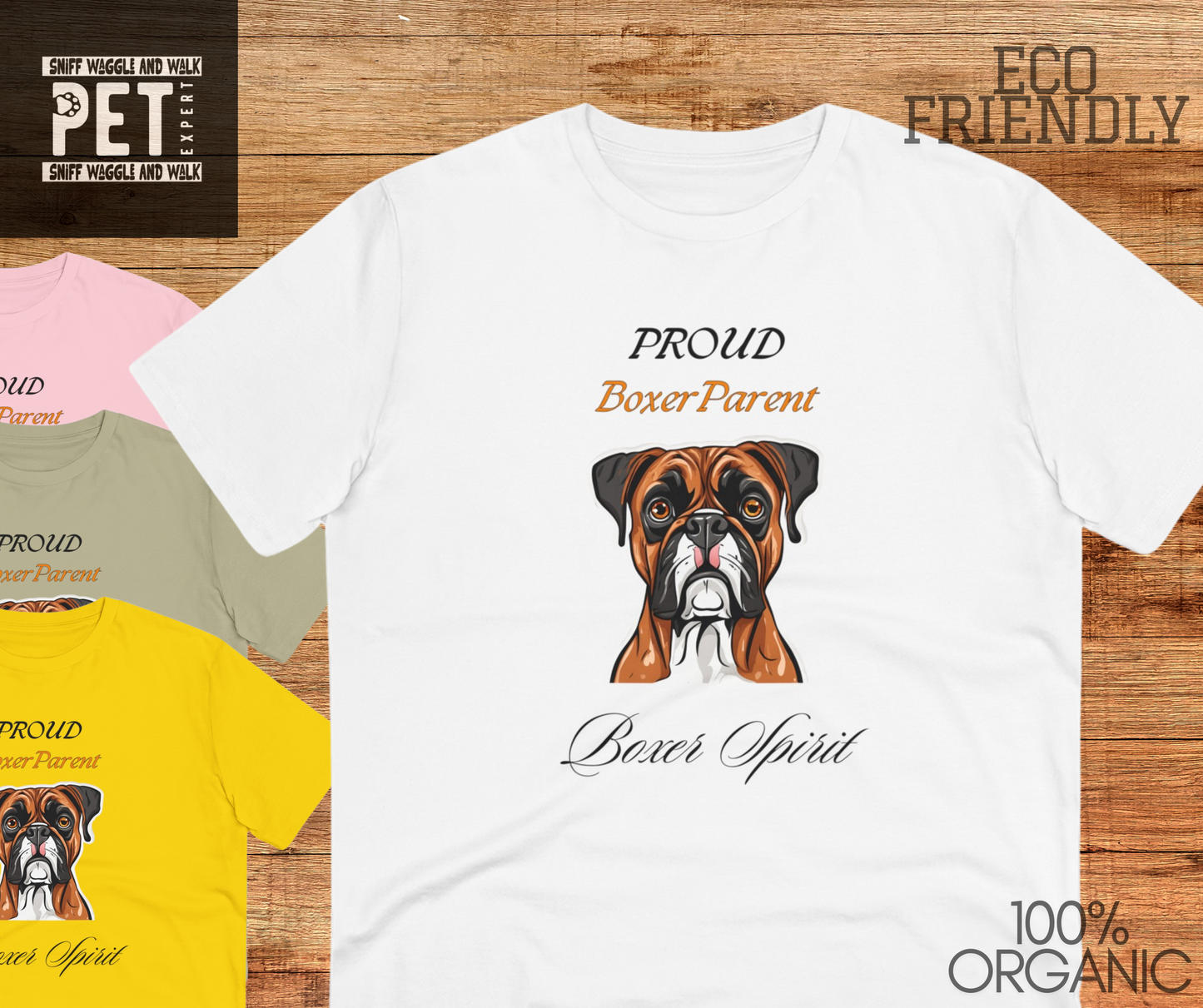 PROUD BOXER PARENT "Boxer Spirit" Soft Dog Themed Organic T-shirt - Unisex - Sniff Waggle And Walk WHITE