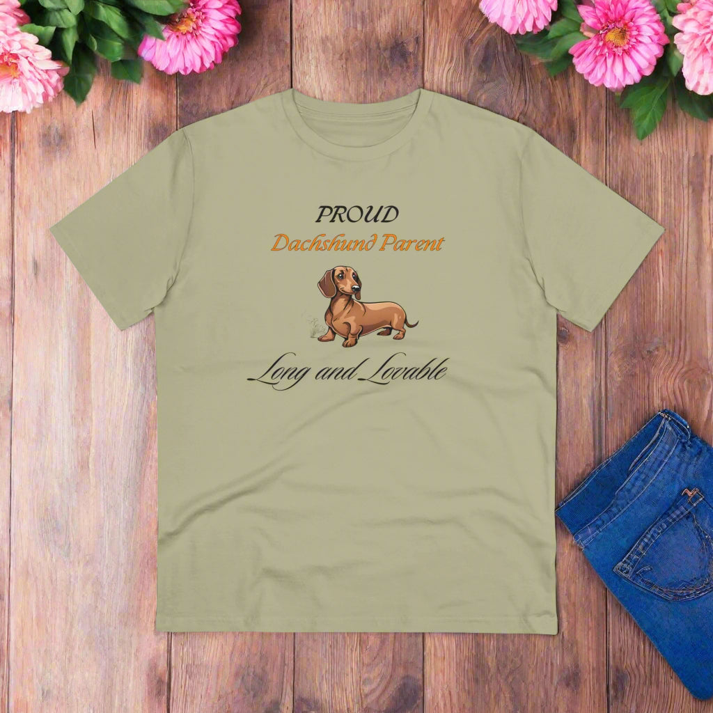 PROUD DACHSHUND PARENT "Long And Loveable" Organic T-shirt - Unisex - Sniff Waggle And Walk saige