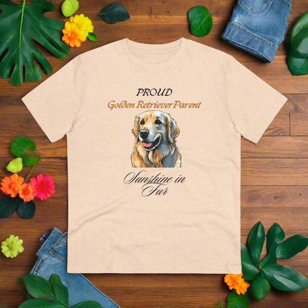 PROUD GOLDEN RETRIEVER PARENT "sunshine in fur" Soft Organic Dog Themed T-shirt - Unisex - Sniff Waggle And Walk baige