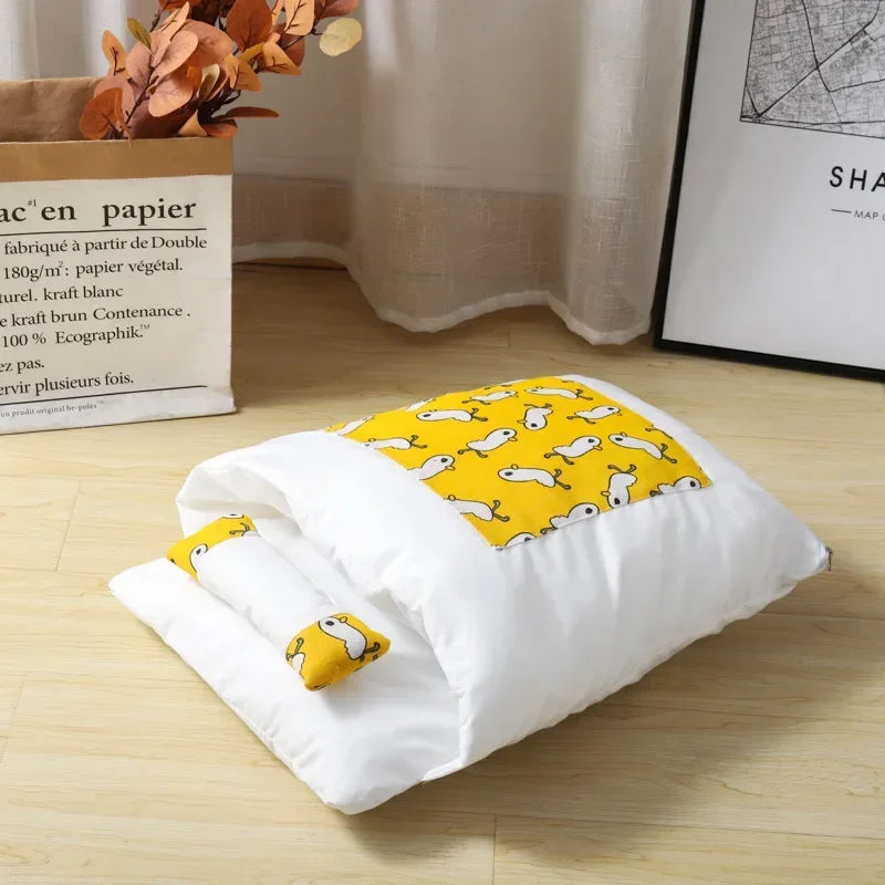 yellow removable cat cave bed