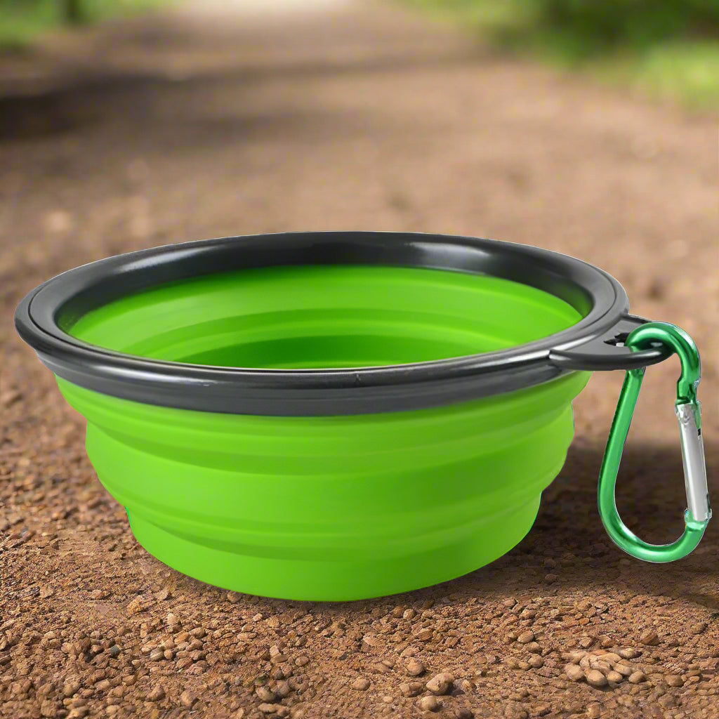 Portable Silicone folding Dog Bowl With Carabiner. - Sniff Waggle And Walk