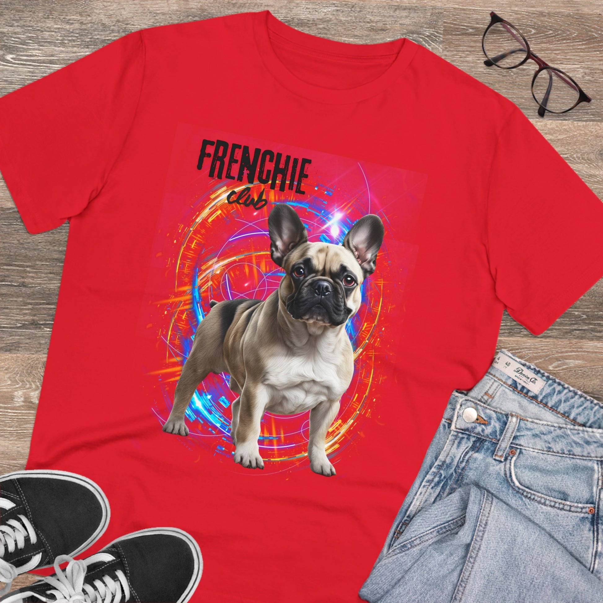 "FRENCHIE CLUB" Organic FRENCH BULLDOG TSHIRT RED