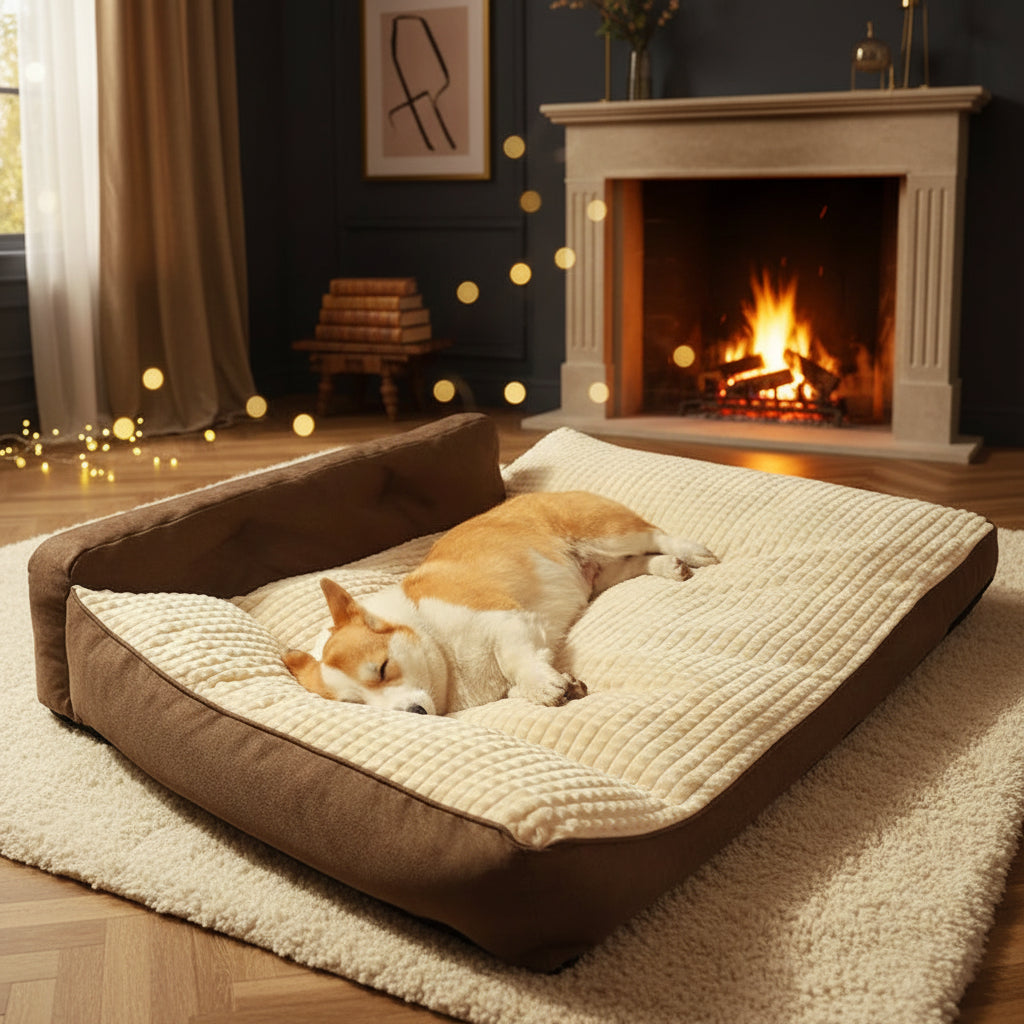 Orthopedic dog bed size comparison — M, L, XL and XXL — supportive raised edge pet bed — SniffWaggleNWalk