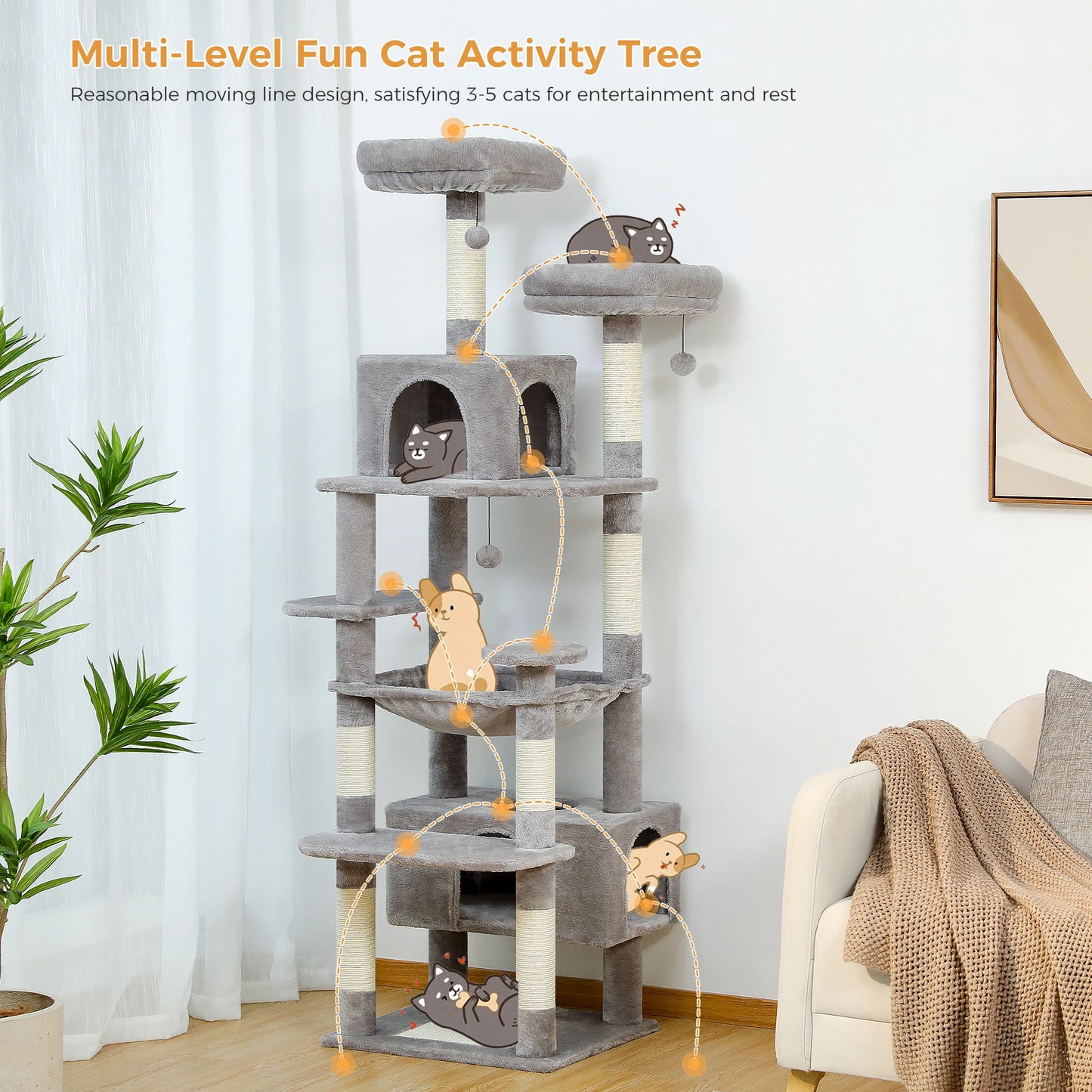 Custom 72” Premium Cat Tree Tower for Large Breeds – Exclusive Luxury Playground for Scratching, Climbing & Napping-Sniffwaggleandwalk™