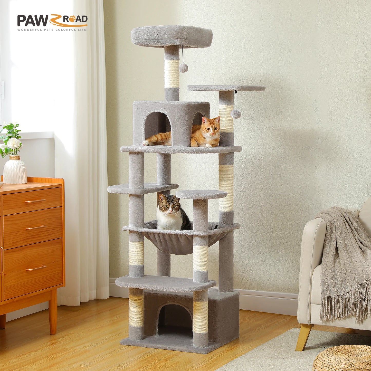 Custom 72” Premium Cat Tree Tower for Large Breeds – Exclusive Luxury Playground for Scratching, Climbing & Napping-Sniffwaggleandwalk™