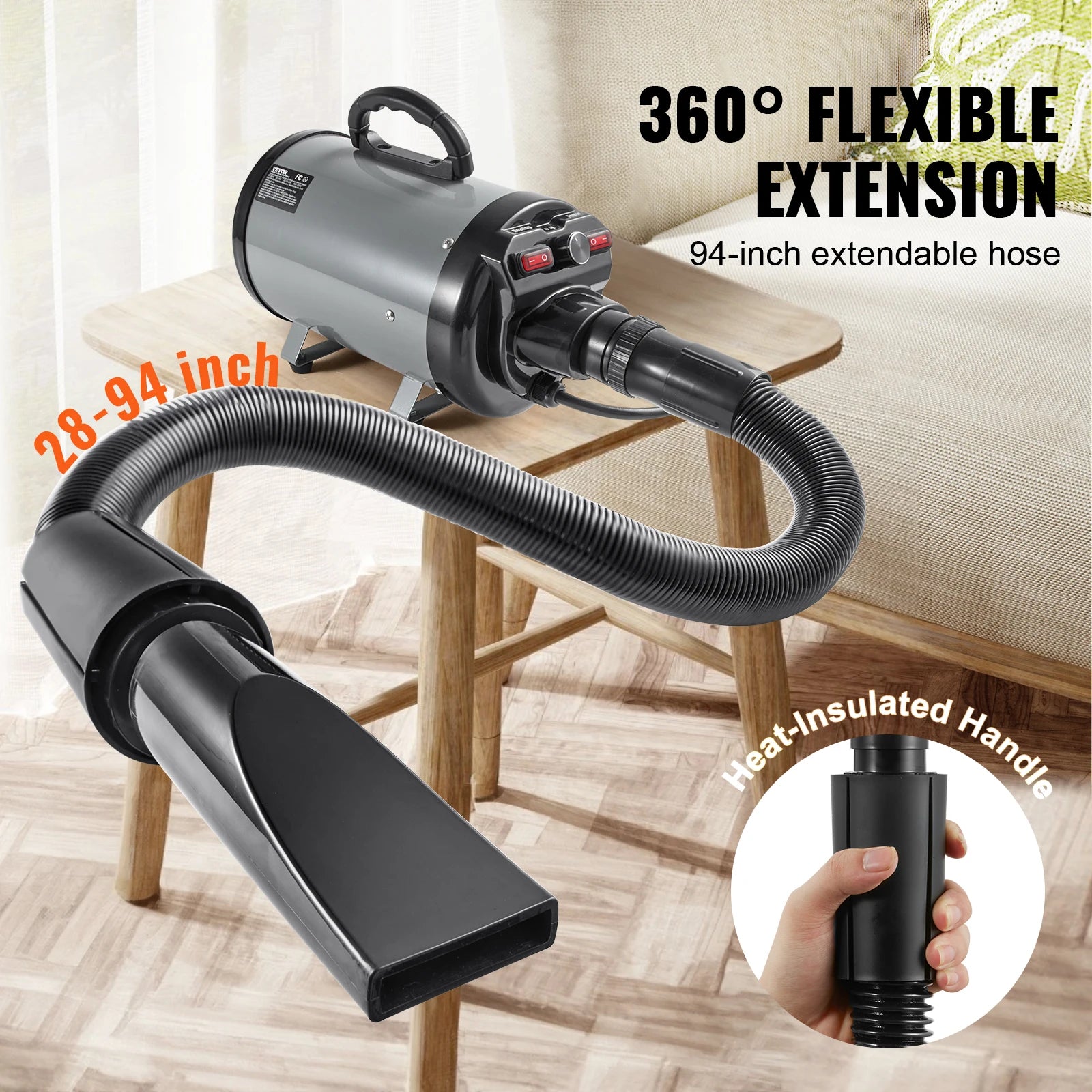 VEVOR 2000W/2.7HP Dog Blow Dryer Adjustable Speed Temperature Control with 4 Nozzles and Extendable Hose for Pet Hair Grooming - Sniff Waggle And Walk
