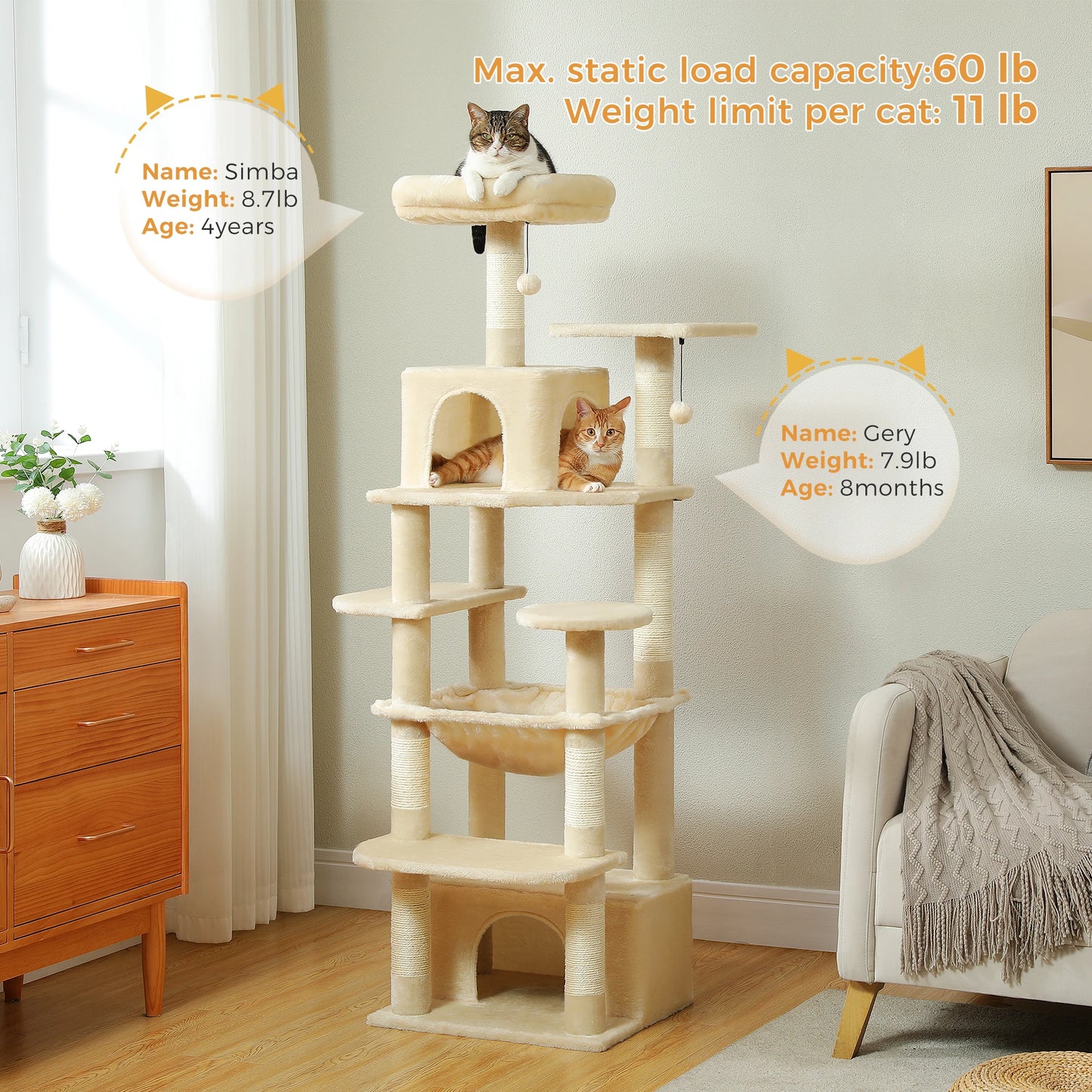 Custom 72” Premium Cat Tree Tower for Large Breeds – Exclusive Luxury Playground for Scratching, Climbing & Napping-Sniffwaggleandwalk™