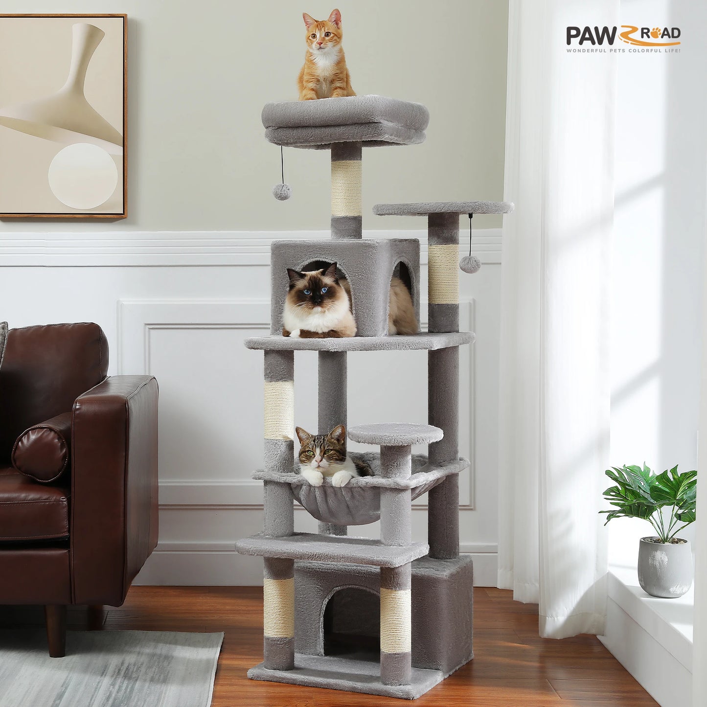 Custom 72” Premium Cat Tree Tower for Large Breeds – Exclusive Luxury Playground for Scratching, Climbing & Napping-Sniffwaggleandwalk™