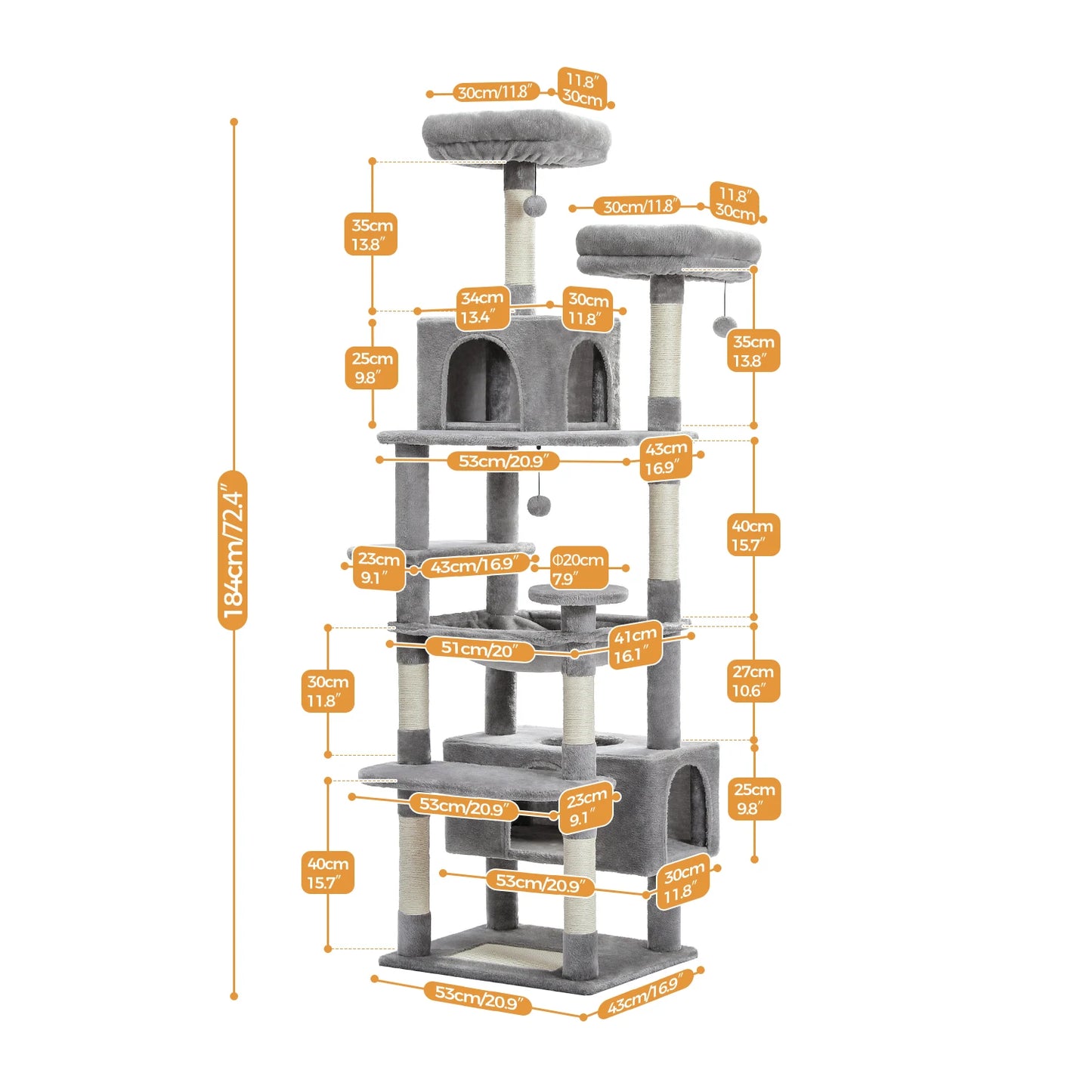 Custom 72” Premium Cat Tree Tower for Large Breeds – Exclusive Luxury Playground for Scratching, Climbing & Napping-Sniffwaggleandwalk™