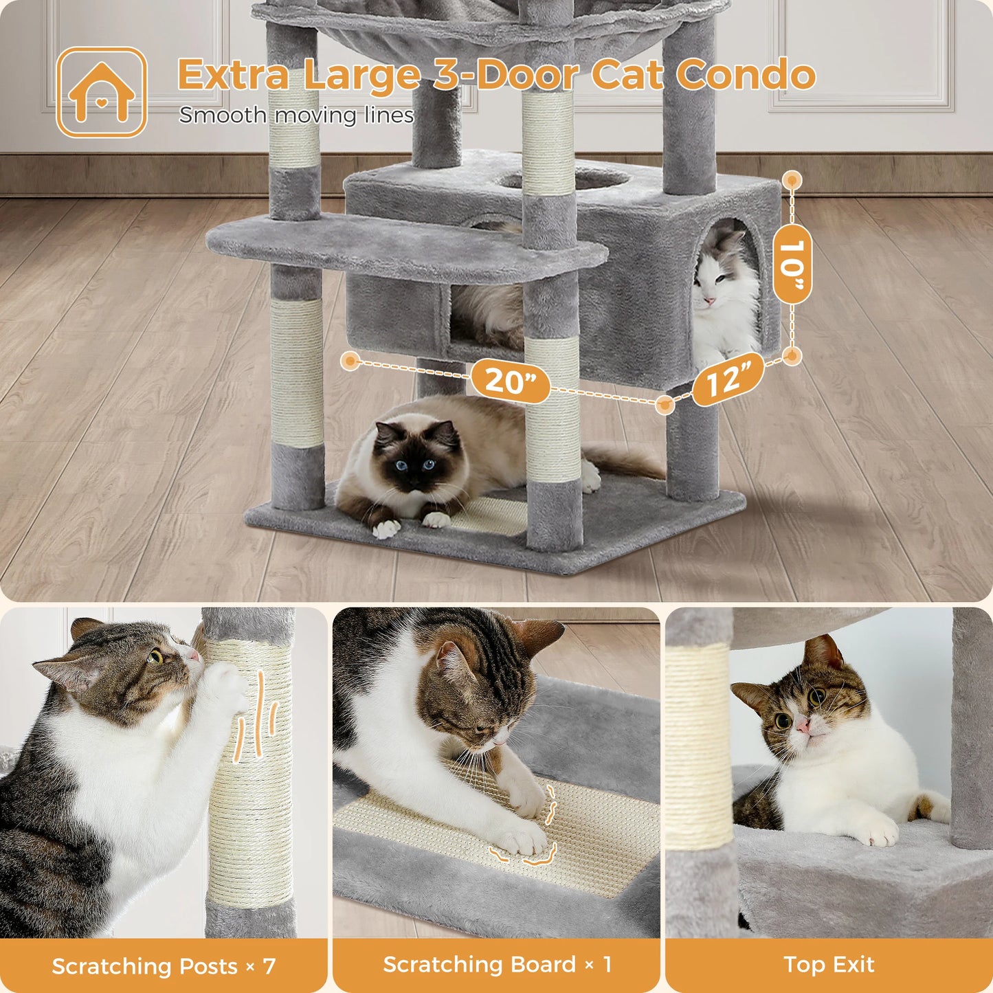 Custom 72” Premium Cat Tree Tower for Large Breeds – Exclusive Luxury Playground for Scratching, Climbing & Napping-Sniffwaggleandwalk™