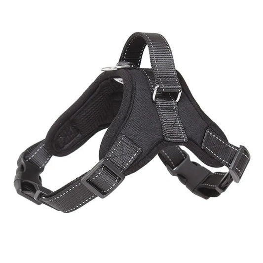 StrideGuard™ red reflective dog harness — weather-resistant build with multiple adjustment points
