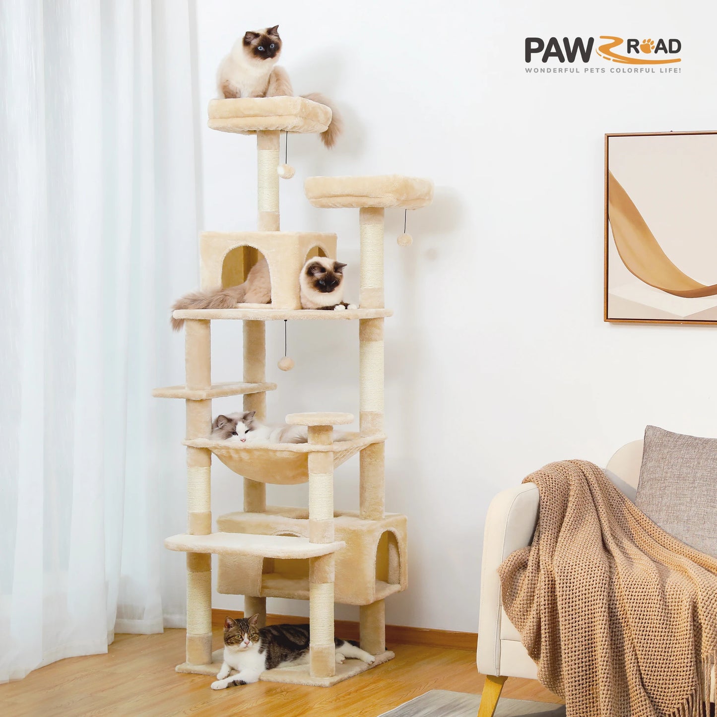 Custom 72” Premium Cat Tree Tower for Large Breeds – Exclusive Luxury Playground for Scratching, Climbing & Napping-Sniffwaggleandwalk™