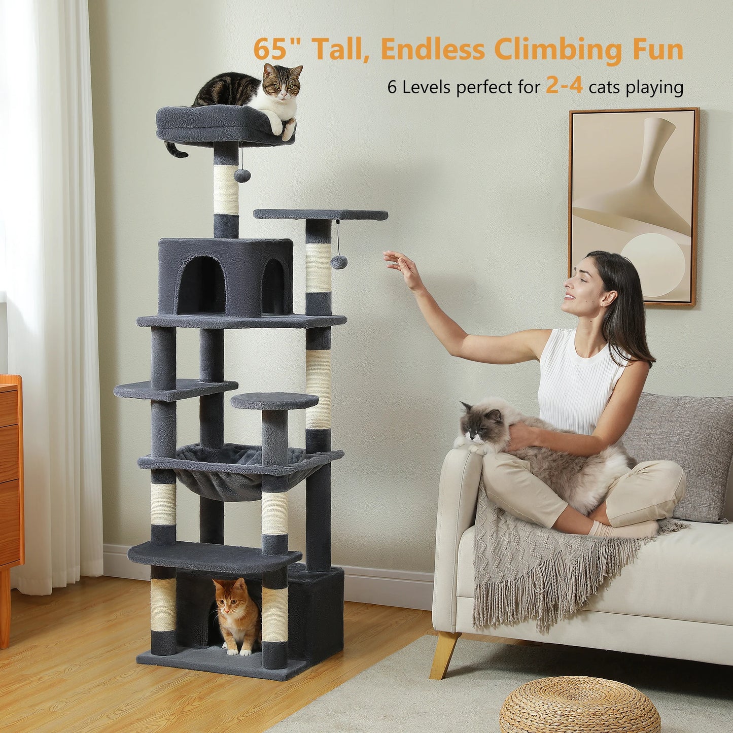 Custom 72” Premium Cat Tree Tower for Large Breeds – Exclusive Luxury Playground for Scratching, Climbing & Napping-Sniffwaggleandwalk™