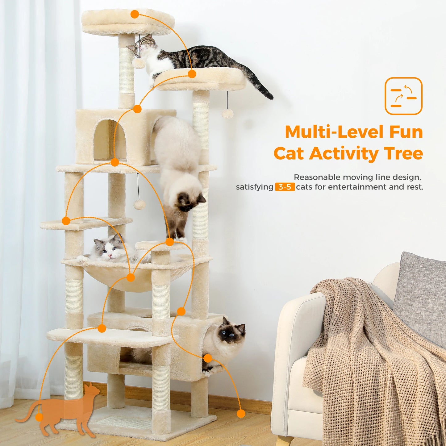 Custom 72” Premium Cat Tree Tower for Large Breeds – Exclusive Luxury Playground for Scratching, Climbing & Napping-Sniffwaggleandwalk™