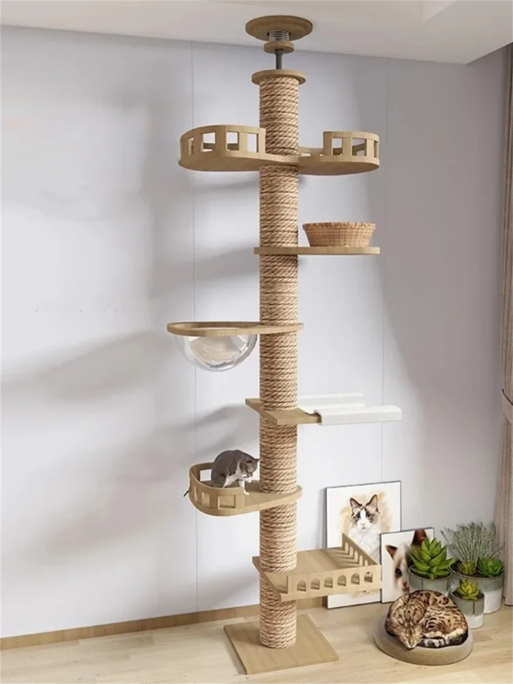 Luxury Adjustable Cat Tower with Hammock - Premium Wooden Multi-Level Cat Playground-Sniffwaggleandwalk™