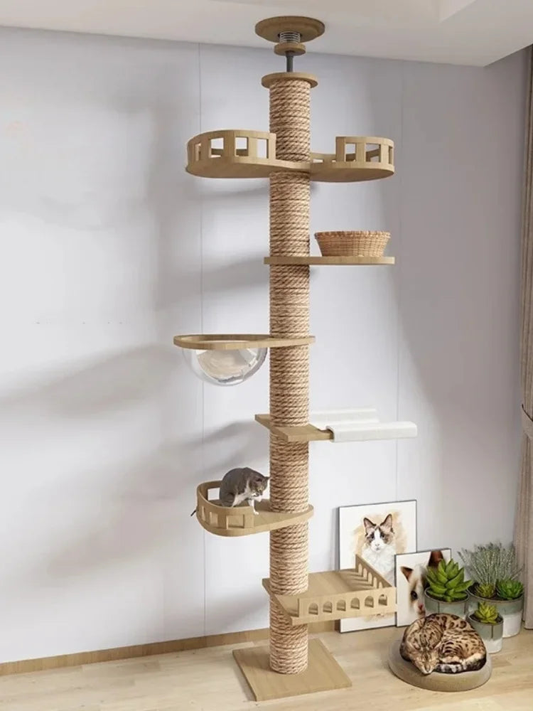 Luxury Adjustable Cat Tower with Hammock - Premium Wooden Multi-Level Cat Playground-Sniffwaggleandwalk™