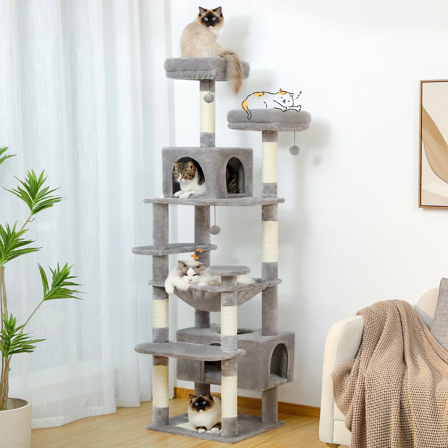 Custom 72” Premium Cat Tree Tower for Large Breeds – Exclusive Luxury Playground for Scratching, Climbing & Napping-Sniffwaggleandwalk™