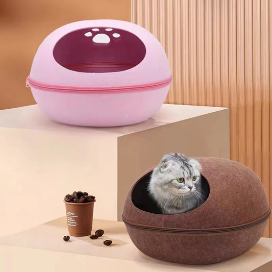🐾 Sniffwagglenwalk™ Cats Sleeping House: Felt, Breathable Semi-Enclosed Pet Cave. - Sniff Waggle And Walk