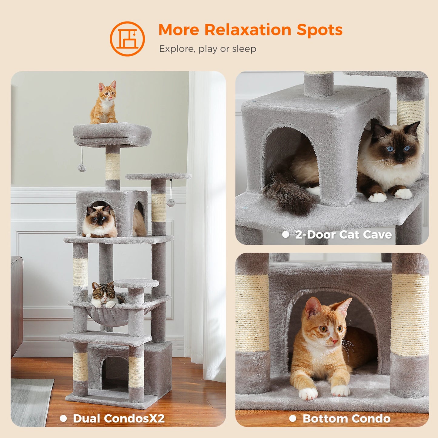 Custom 72” Premium Cat Tree Tower for Large Breeds – Exclusive Luxury Playground for Scratching, Climbing & Napping-Sniffwaggleandwalk™