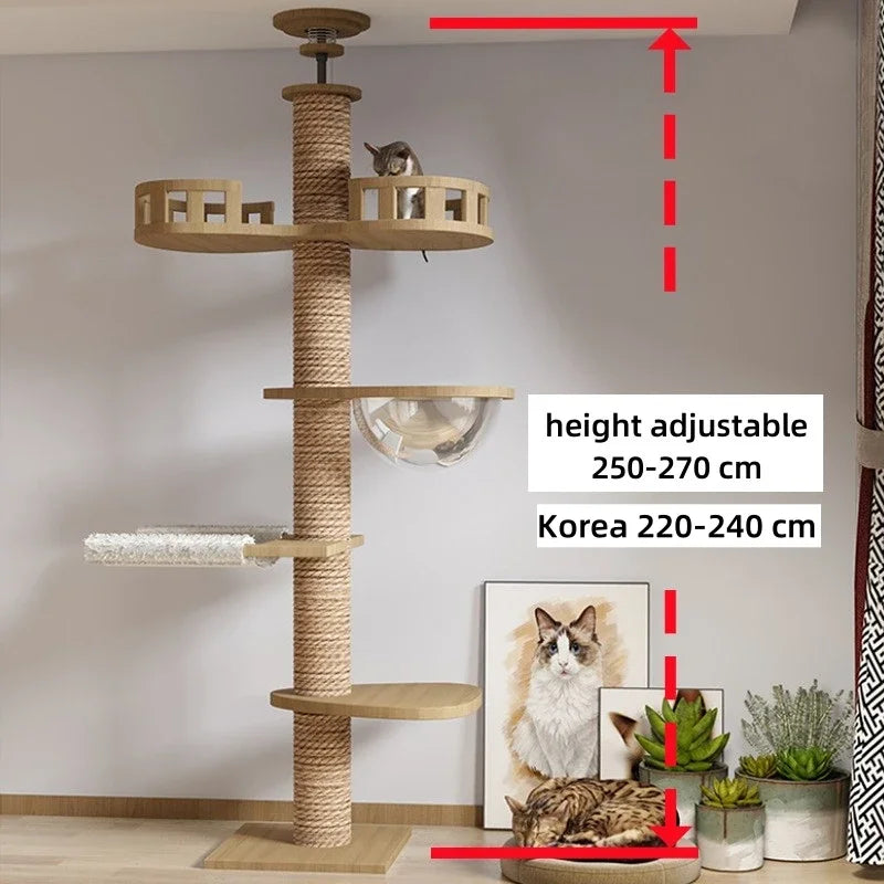 Luxury Adjustable Cat Tower with Hammock - Premium Wooden Multi-Level Cat Playground-Sniffwaggleandwalk™