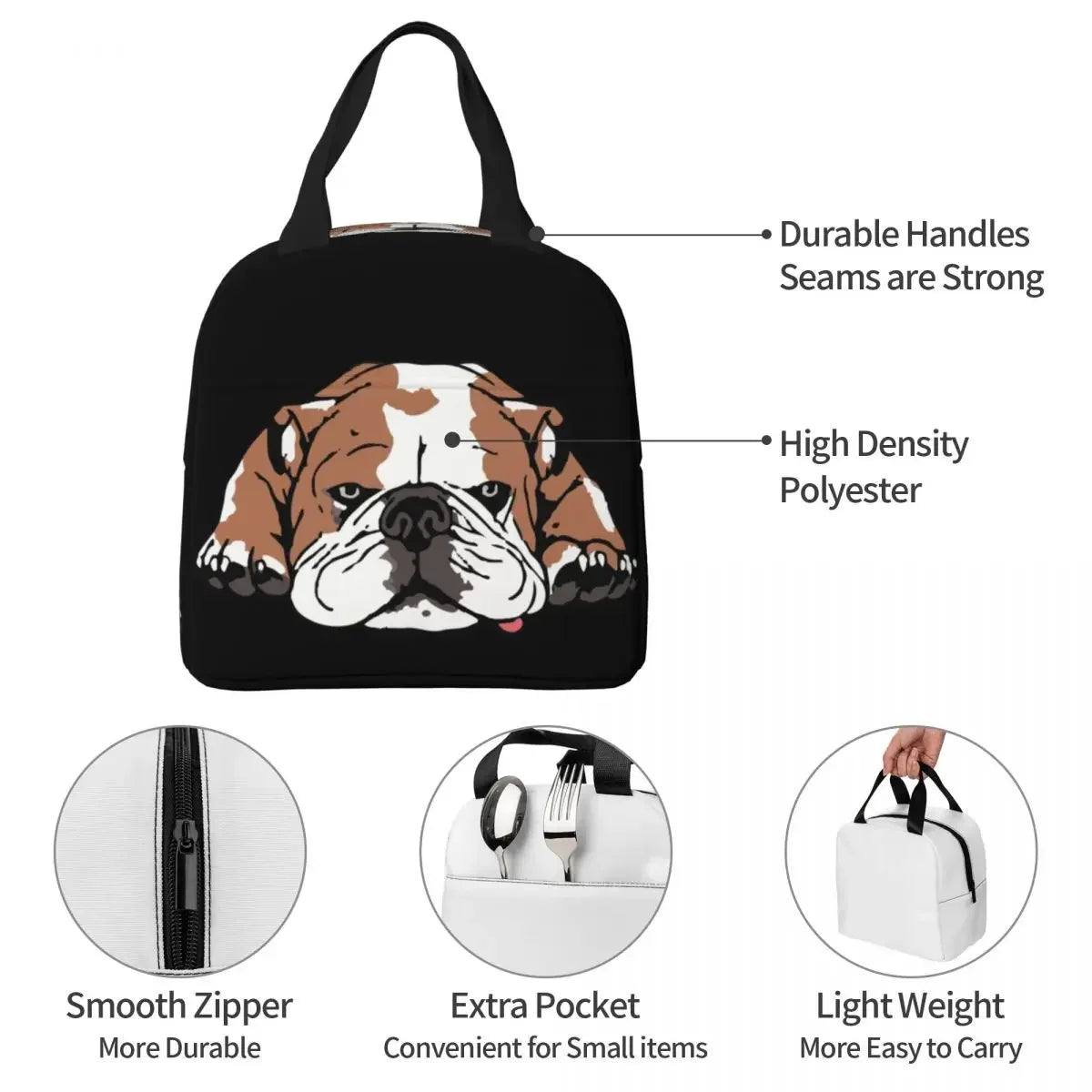 SniffWaggleNWalk™️ Funny Bulldog Dogs Insulated Lunch Bags - Sniff Waggle And Walk