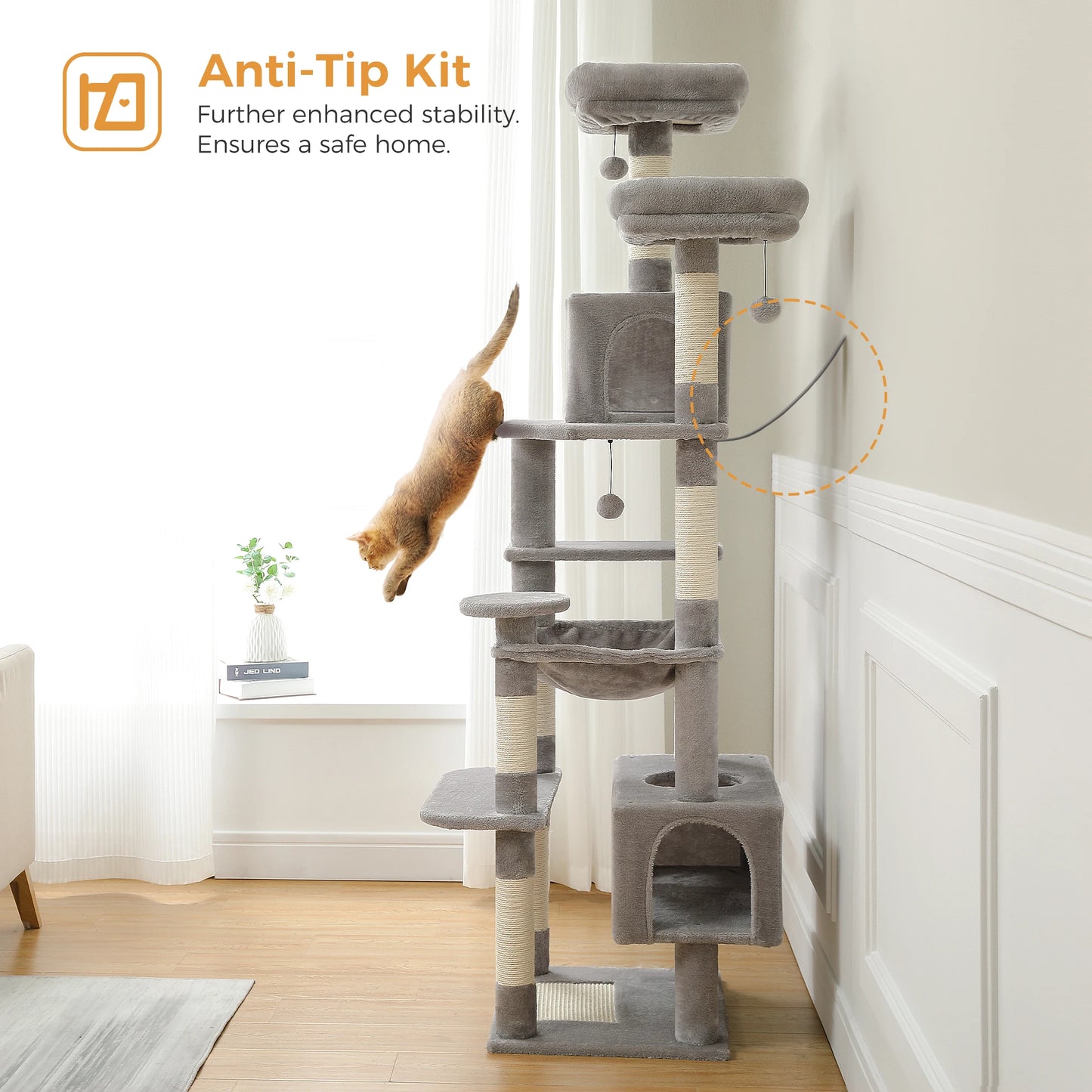 Custom 72” Premium Cat Tree Tower for Large Breeds – Exclusive Luxury Playground for Scratching, Climbing & Napping-Sniffwaggleandwalk™