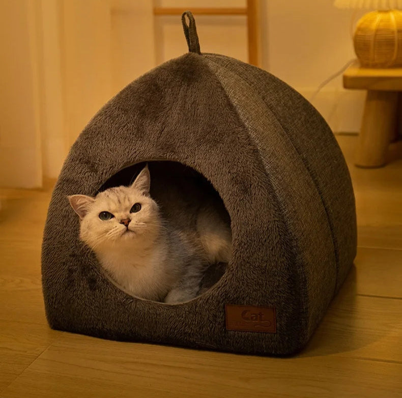 Cat tent style enclosed bed providing privacy and warmth