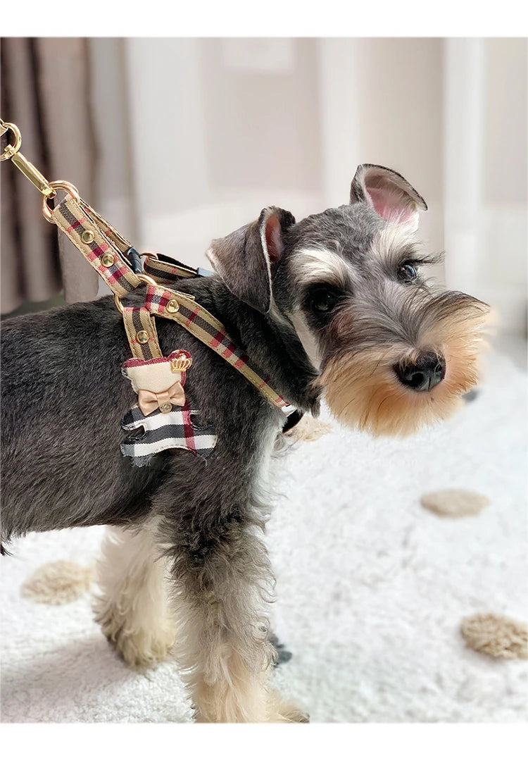 Soft and breathable plaid cat harness with leash for comfort