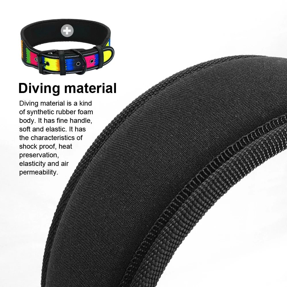 premium dog collor Black diving material with a colorful wristband on a white background