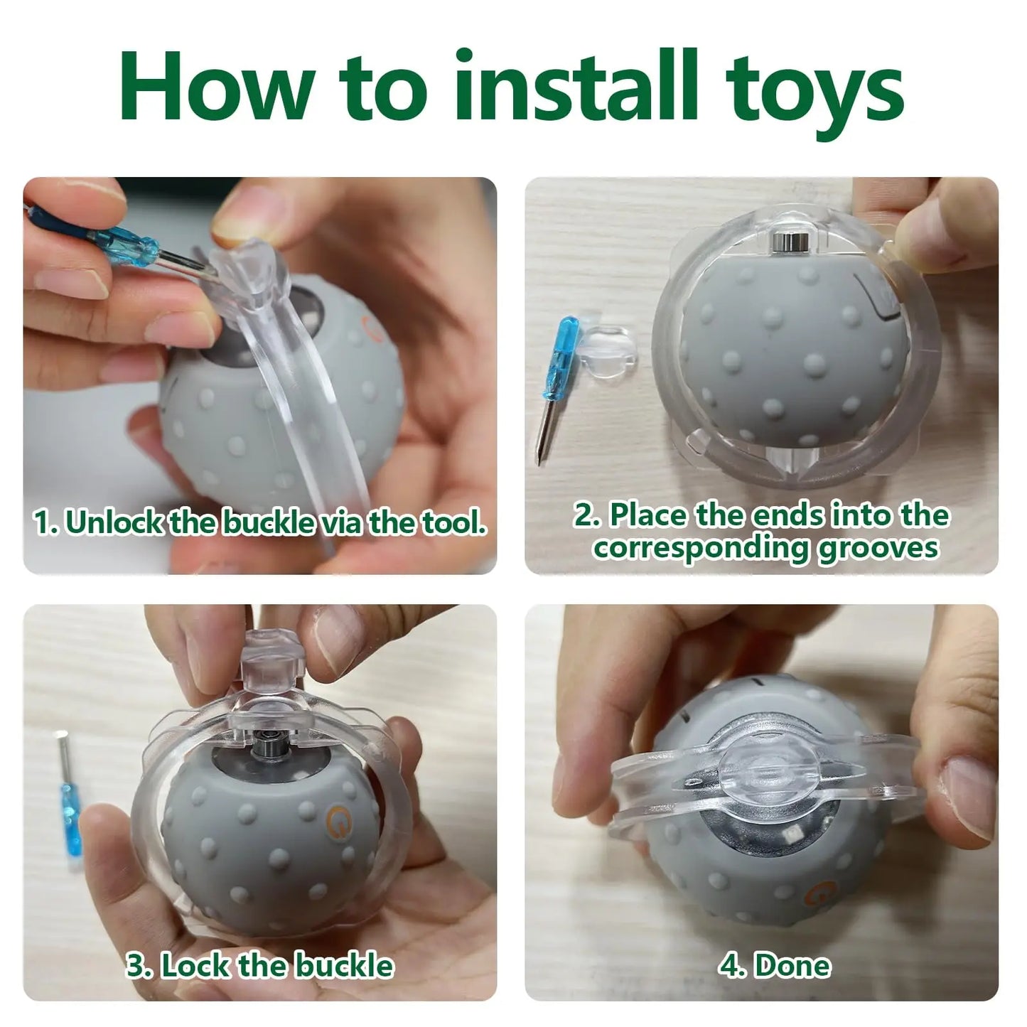 Step-by-step guide on how to install toys with text instructions.