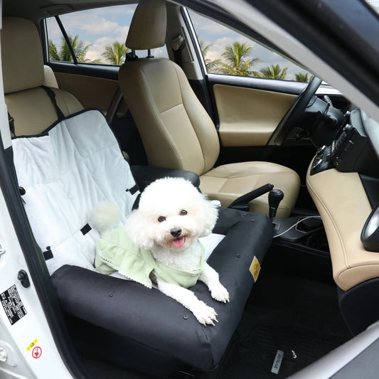 Portable waterproof dog car seat bed in front car seat with safety clip, ideal for small to medium dogs